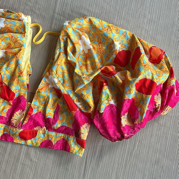 Shein Floral Crop Top Puffy Sleeves v Neck Small - Picture 1 of 9
